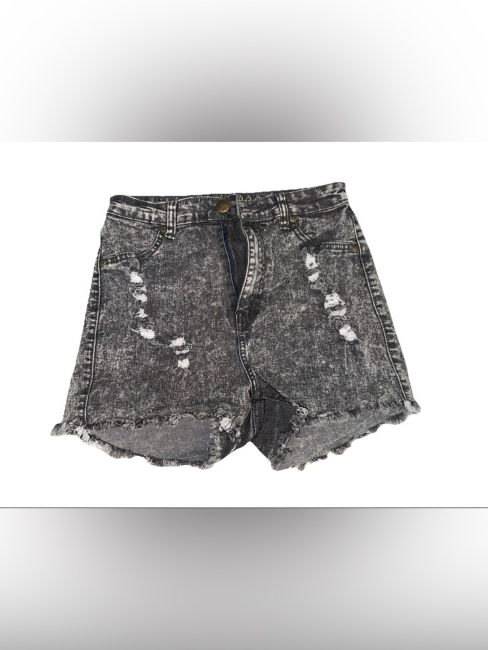 Washed Stretched Black Distressed Women's Denim Shorts Size: 13